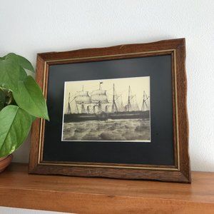 Vintage Wood Framed Antique Sailboat Print